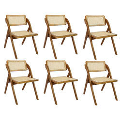 Functional 6X Foldable Rattan Dining Chairs  Wood Finish Classic