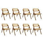 Compact 8X Foldable Rattan Dining Chairs  Wood Finish Classic