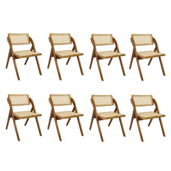Compact 8X Foldable Rattan Dining Chairs  Wood Finish Classic