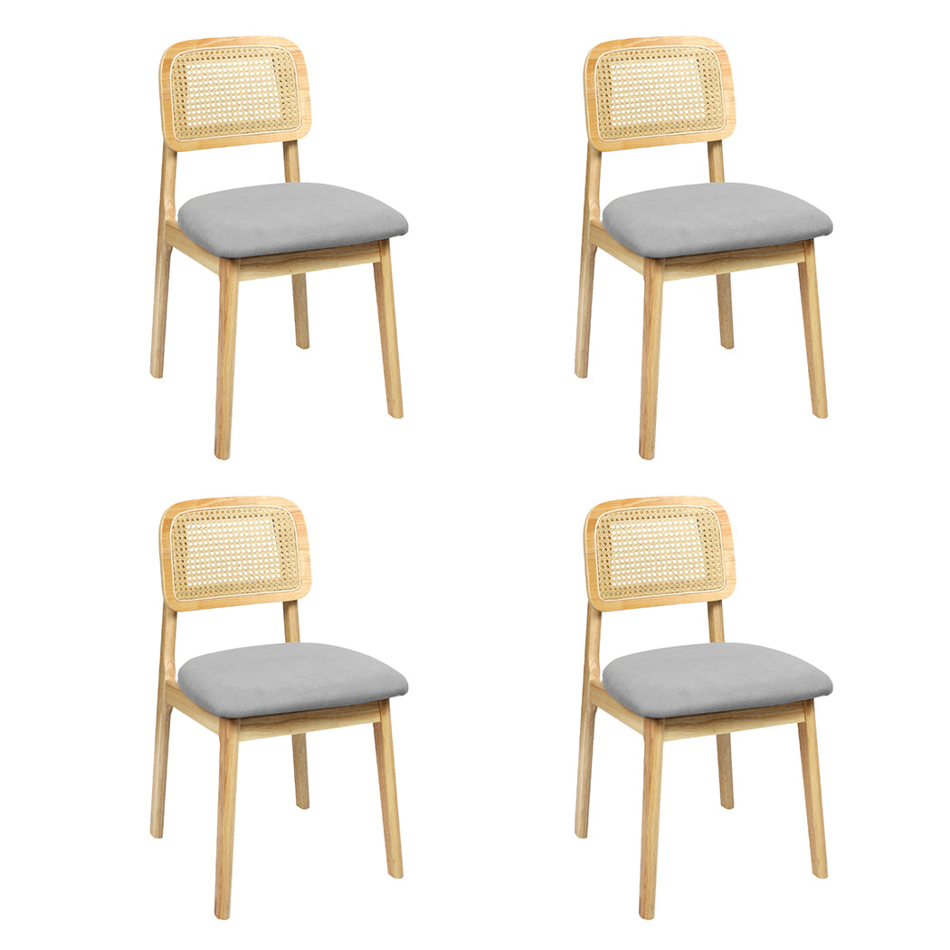 Cozy Dining Chair Wood Rattan Armless Natural x4  High Back Support
