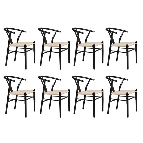  Modern 8x Dining Chairs Wooden Hans Black  Durable Frame Classic