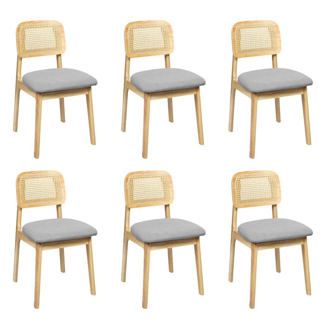 Functional Dining Chair Wood Rattan Armless Natural x6  Premium