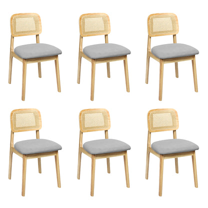 Functional Dining Chair Wood Rattan Armless Natural x6  Premium