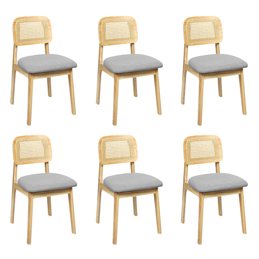 Functional Dining Chair Wood Rattan Armless Natural x6  Premium