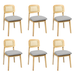 Functional Dining Chair Wood Rattan Armless Natural x6  Premium