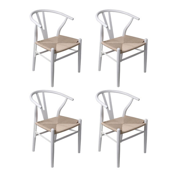  Contemporary 4x Dining Chairs Wooden Hans White  Wood Finish