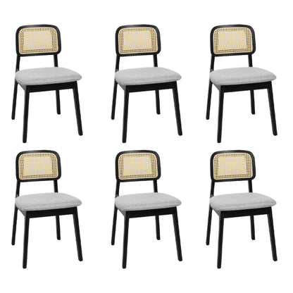 Functional Dining Chair Wood Rattan Armless Black x6  Easy Assembly