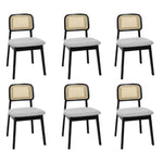 Functional Dining Chair Wood Rattan Armless Black x6  Easy Assembly