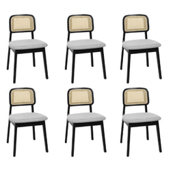 Functional Dining Chair Wood Rattan Armless Black x6  Easy Assembly