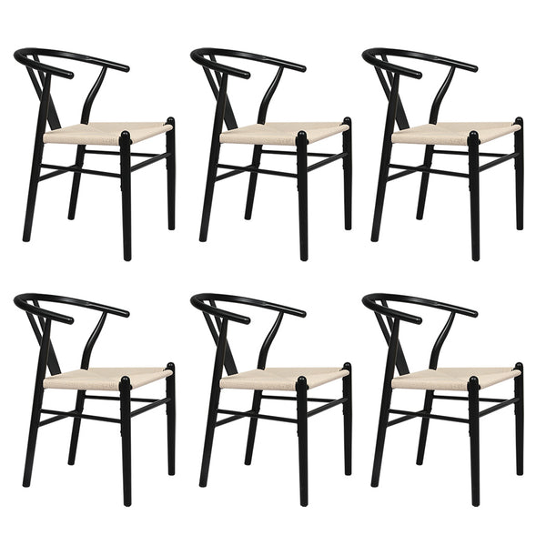  Compact 6x Dining Chairs Wooden Hans Black  Easy Assembly Classic