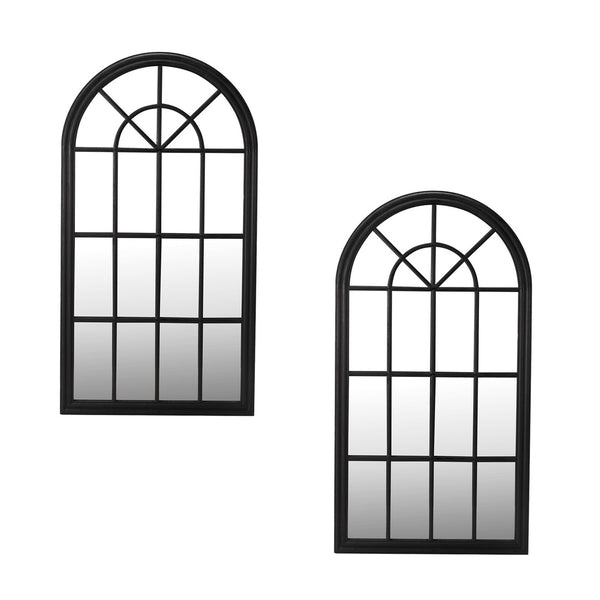  2PC Window Mirror Arched 76x51cm Wooden Black