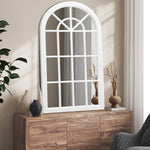 Wooden Window Mirror Arched Wall Mirrors 130x70cm White
