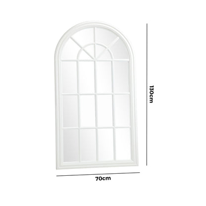 Wooden Window Mirror Arched Wall Mirrors 130x70cm White