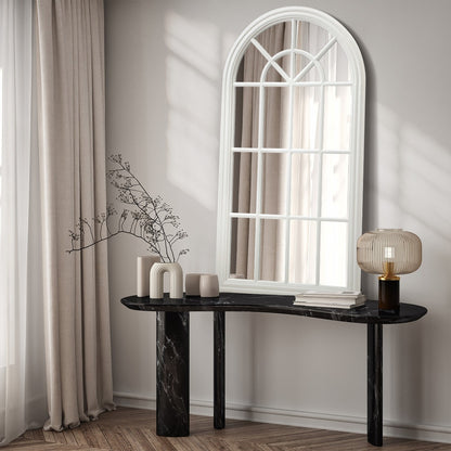 Wooden Window Mirror Arched Wall Mirrors 130x70cm White