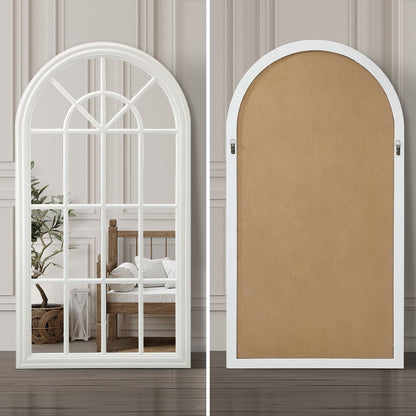 Wooden Window Mirror Arched Wall Mirrors 130x70cm White