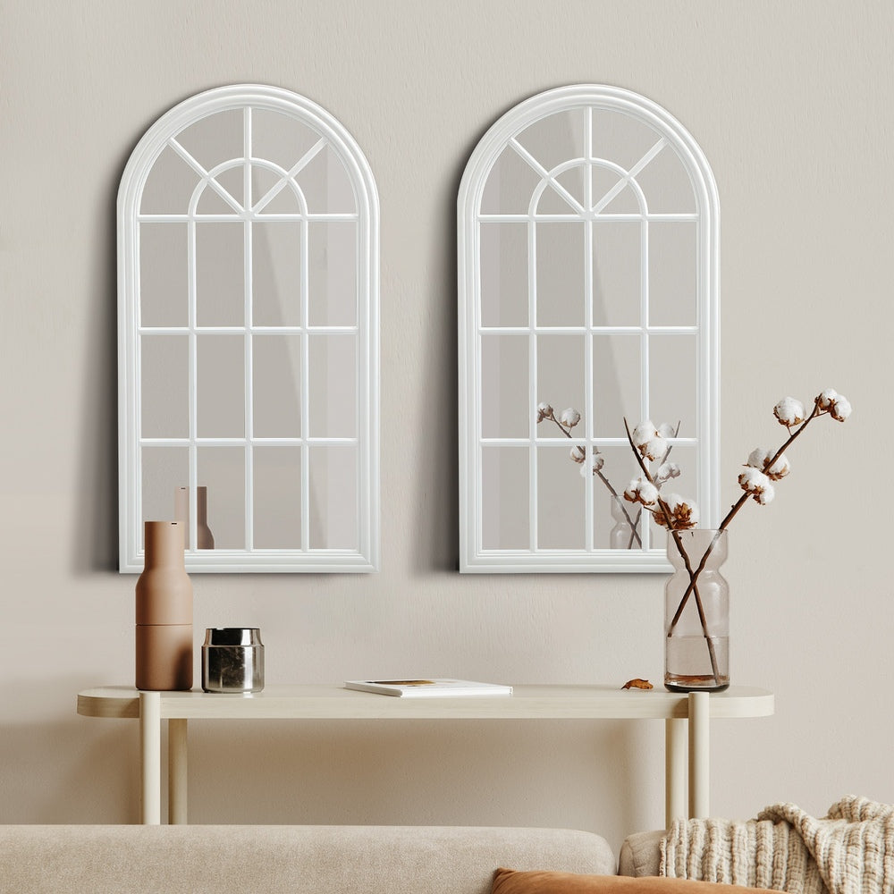 Window Mirror Arched Wall Mirrors 76x51cm Wooden White