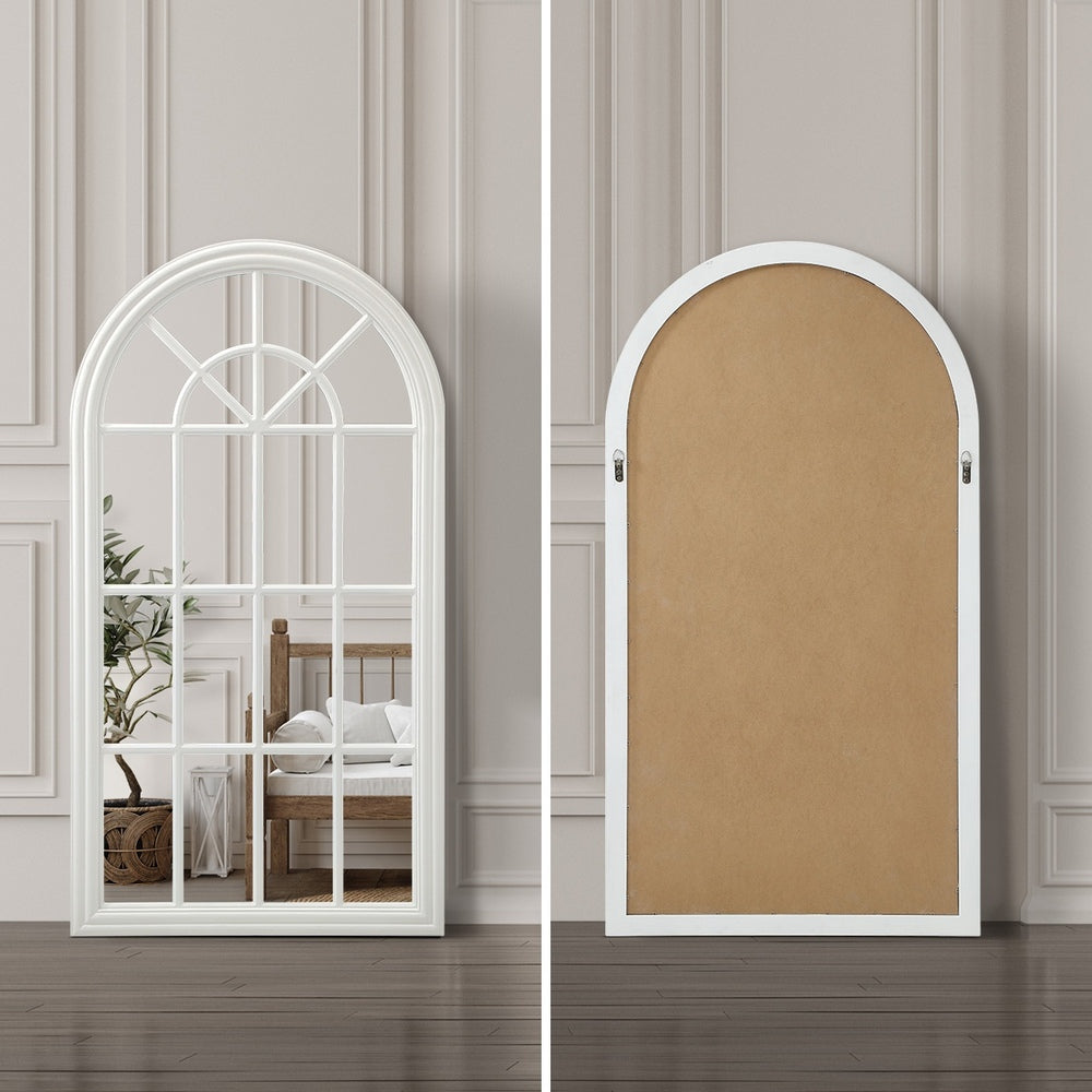2PC Window Mirror Arched Wall Mirrors 76x51cm Wooden White