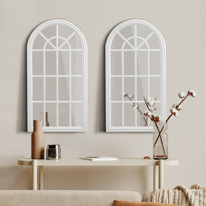 2PC Window Mirror Arched Wall Mirrors 76x51cm Wooden White