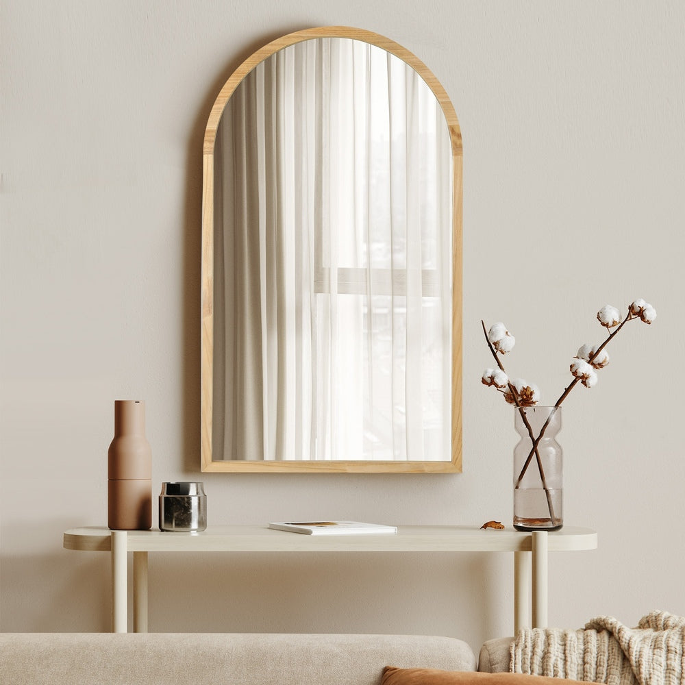 Wall Mirror Wooden Frame Arched 86 x 50cm