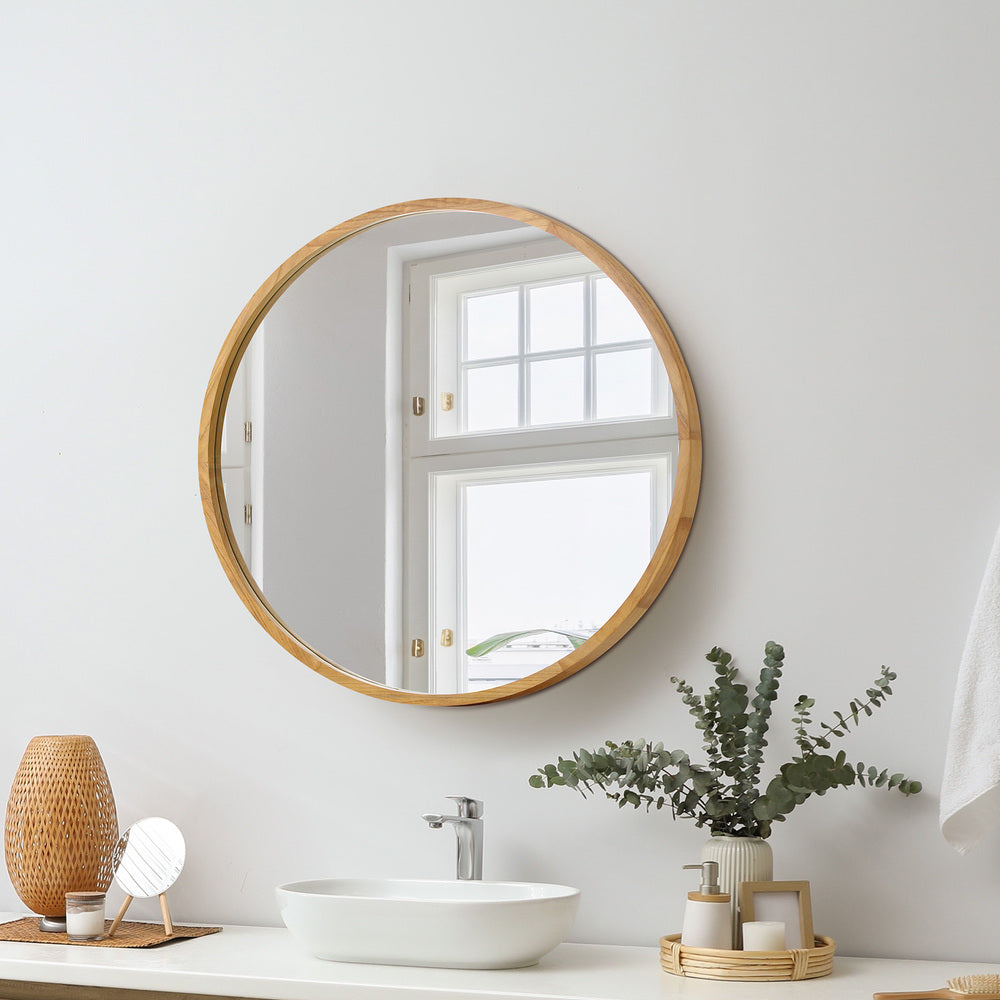 Wall Mirror with Wood Frame 60cm Round