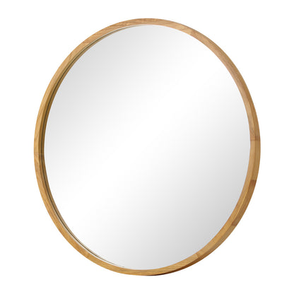 Round Wall Mounted Mirror with Wood Frame 50cm