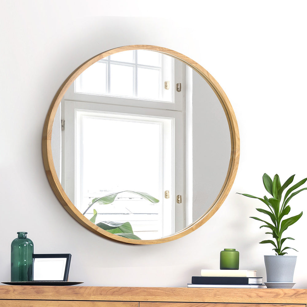 Wall Mirror with Wood Frame 60cm Round