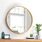 Round Wall Mounted Mirror with Wood Frame