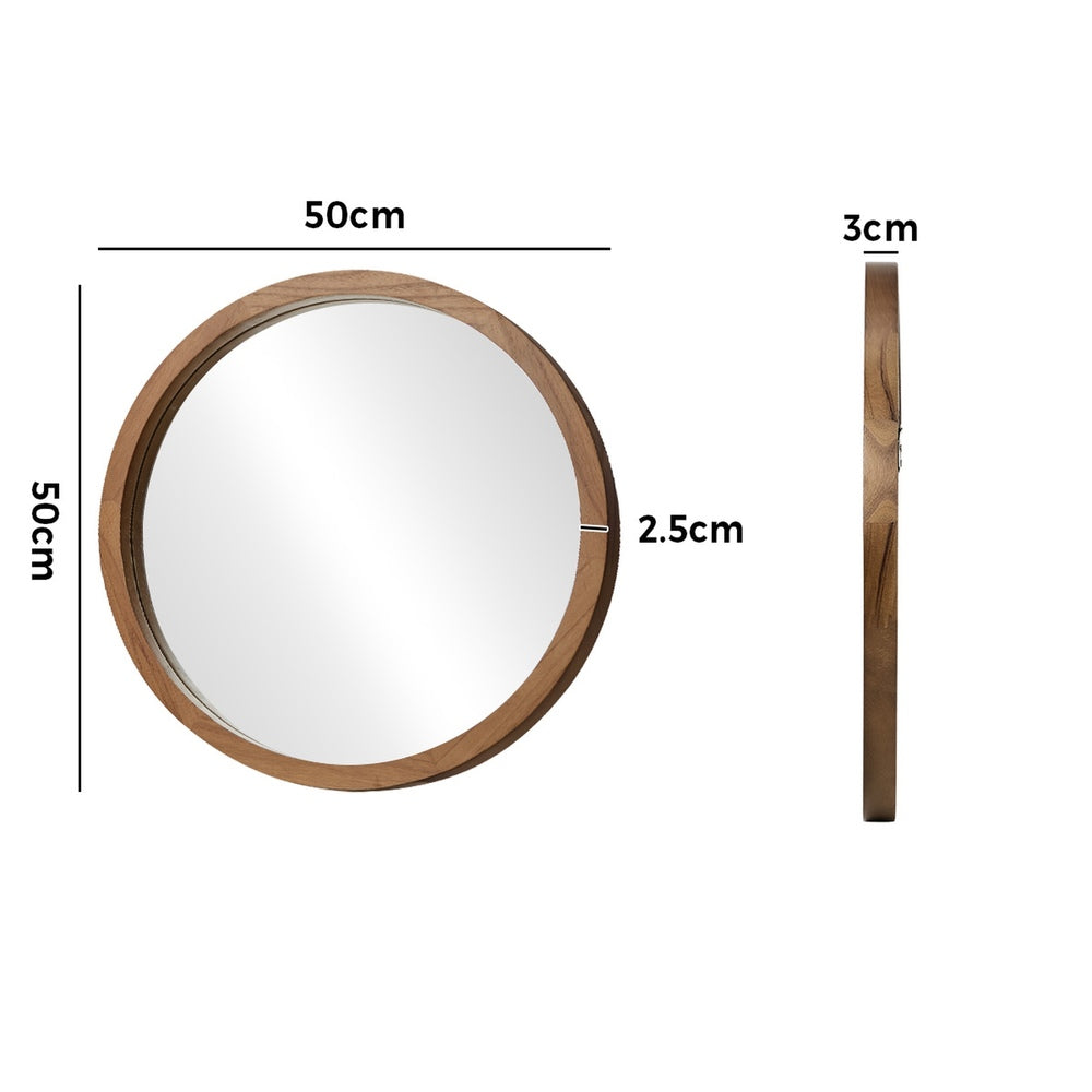 Round Wall Mirror 50cm Walnut Vanity Decor | HomeAndLiving