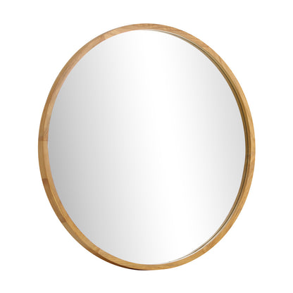 Round Wall Mounted Mirror with Wood Frame