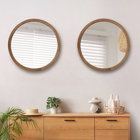Round Wall Mirrors 70cm Walnut Set of 2 | HomeAndLiving