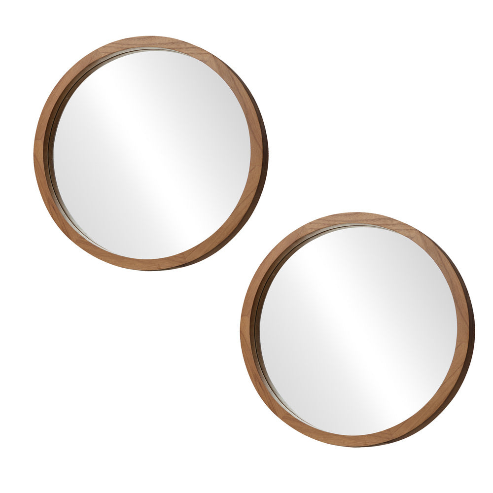 Round Wall Mirrors 70cm Walnut Set of 2 | HomeAndLiving - 2