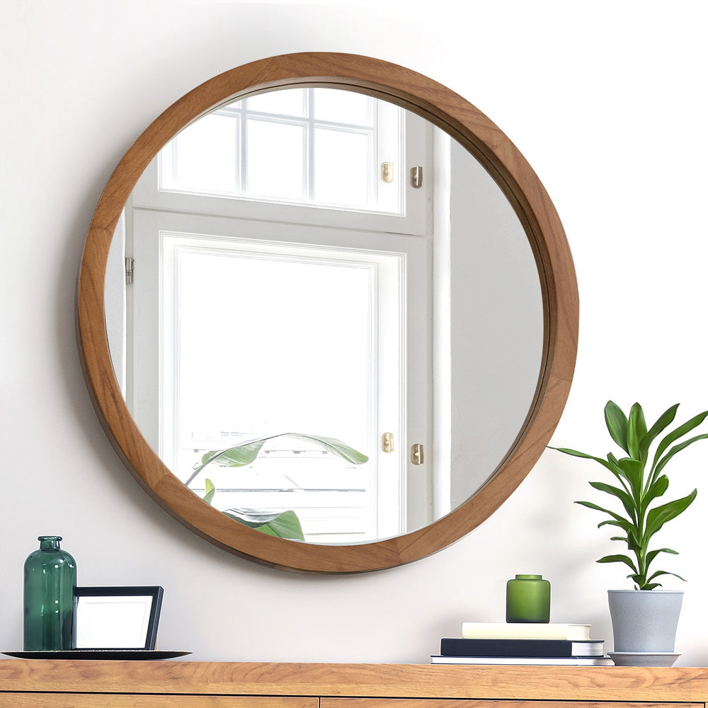 Round Wall Mirrors 70cm Walnut Set of 2 | HomeAndLiving - 3