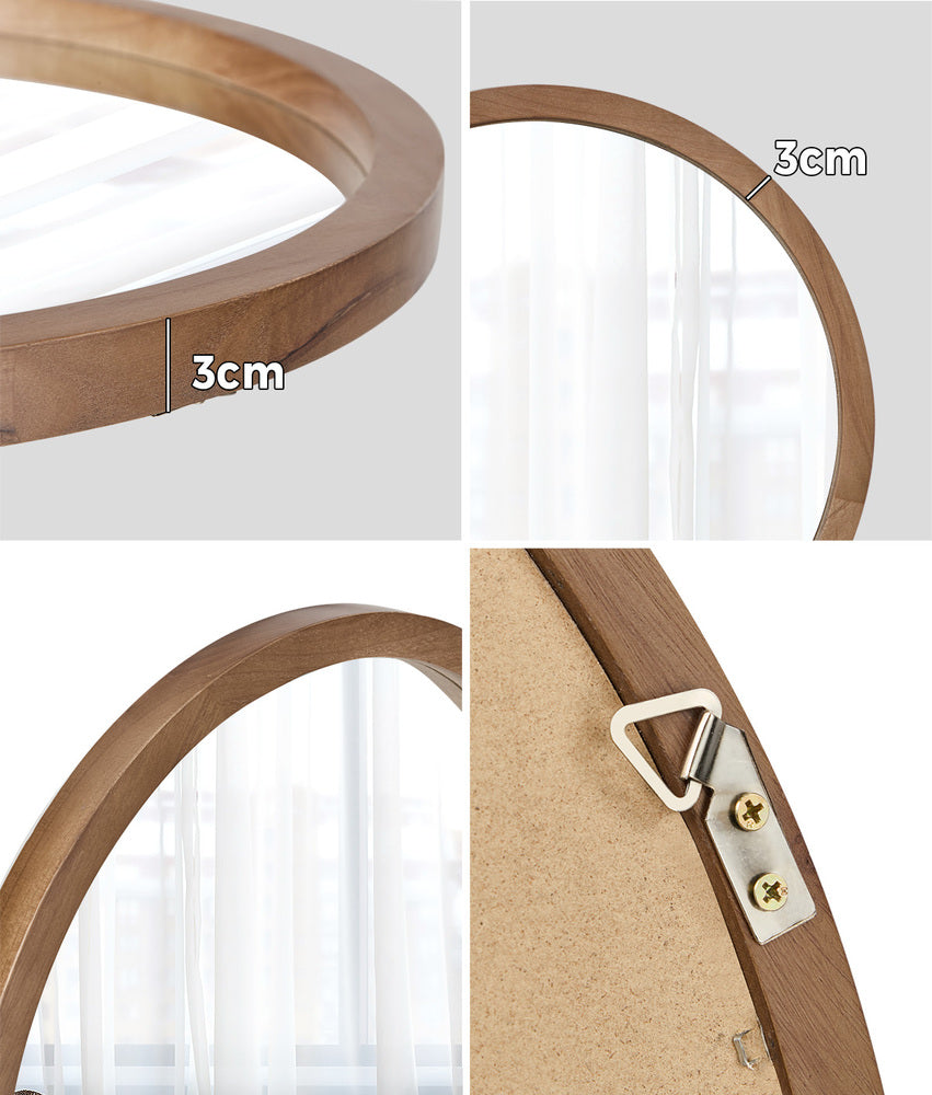 Round Wall Mirrors 70cm Walnut Set of 2 | HomeAndLiving - 4