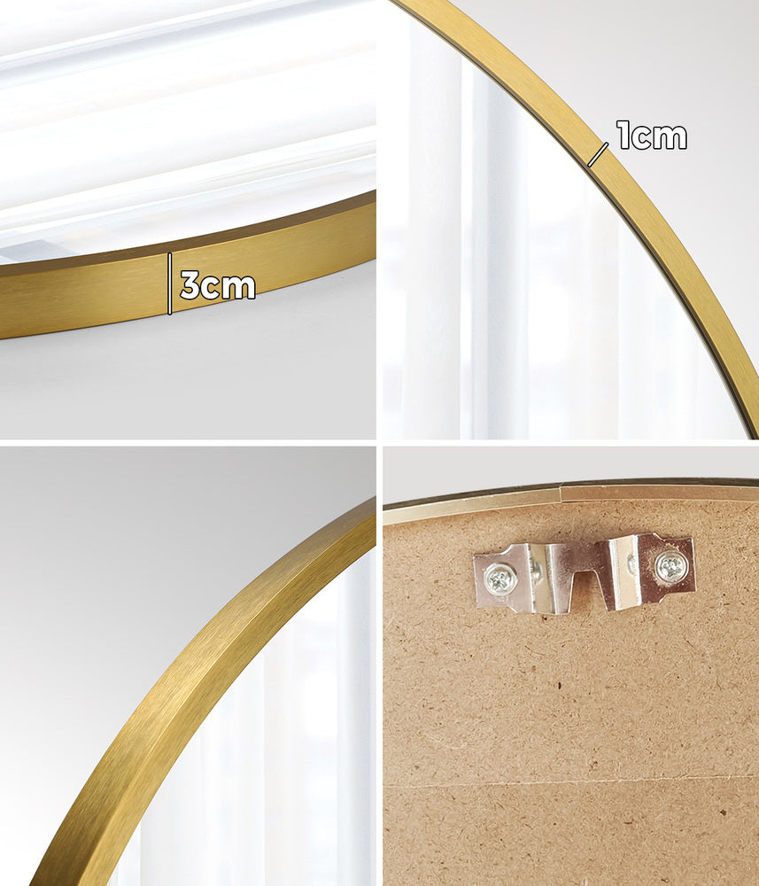 Round Wall Mirror Black & Gold Frame 80cm Modern Bathroom Bedroom Decor
