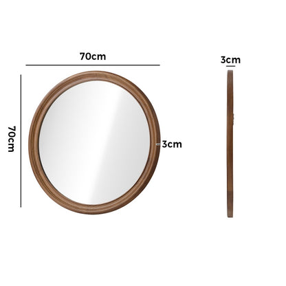 Round Wall Mirror Wooden Frame 70x3cm