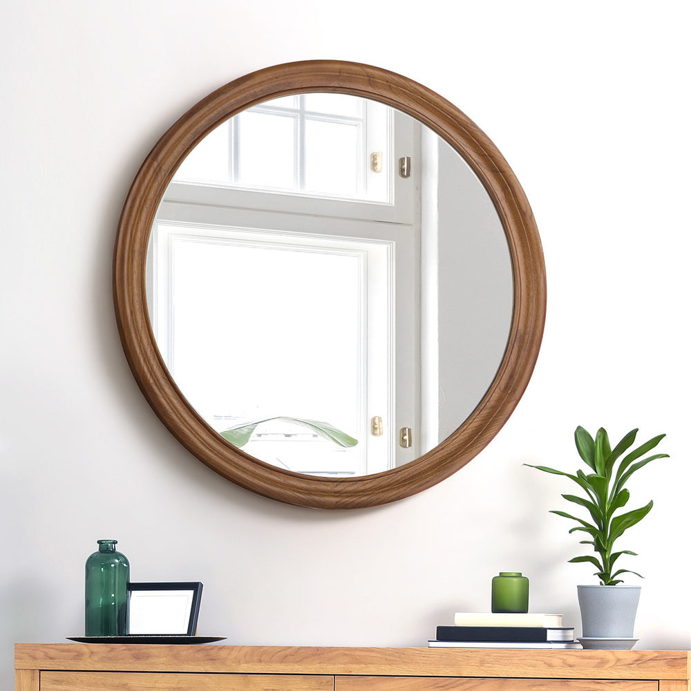 Round Wall Mirror Wooden Frame 70x3cm