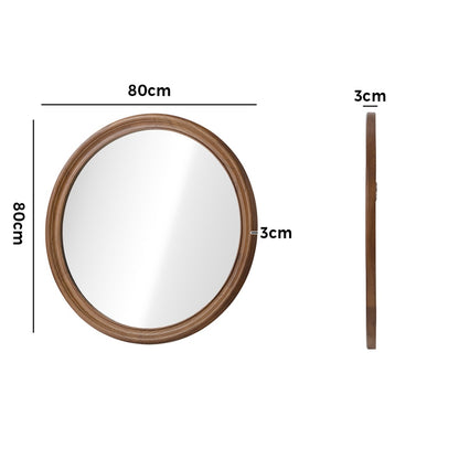Round Wall Mirror Wooden Frame 80x3cm