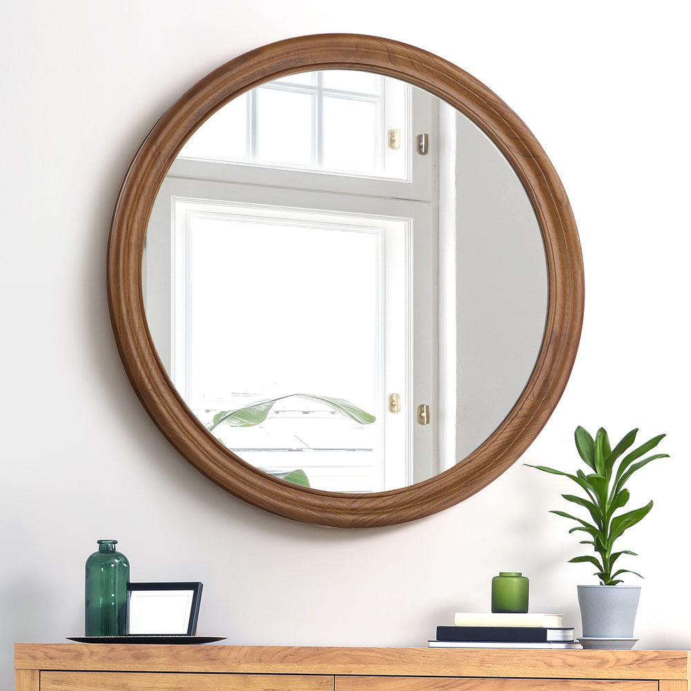 Round Wall Mirror Wooden Frame 80x3cm