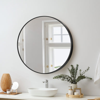 Round Wall Mirror 60cm Black Frame Modern Bathroom Bedroom Home Decor