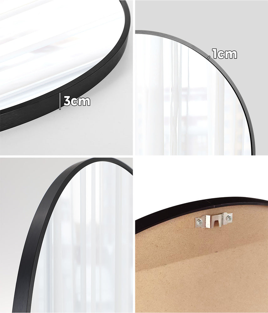 Round Wall Mirror 60cm Black Frame Modern Bathroom Bedroom Home Decor