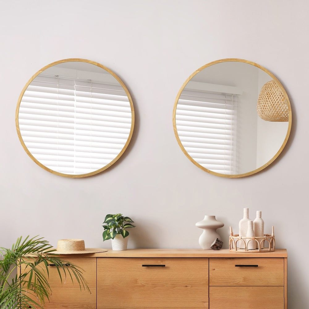 Wall Mirrors Round 60cm Wooden Set of 2