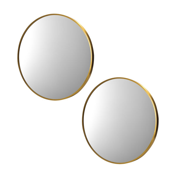  Wall Mirrors Round 80cm Gold Set of 2