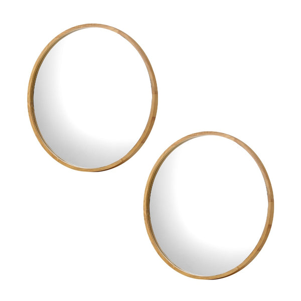  Wall Mirrors Round 90cm Wooden Set of 2