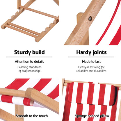 Outdoor Deck Chair Wooden Sun Lounge Folding Beach Patio Furniture Red