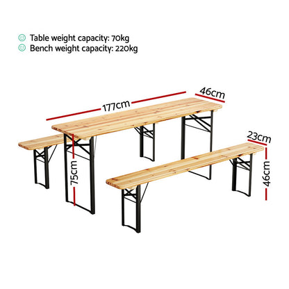 3 Pcs Outdoor Furniture Dining Set Lounge Setting Patio Wooden Bench
