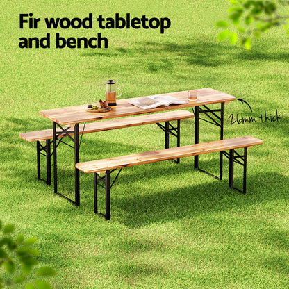 3 Pcs Outdoor Furniture Dining Set Lounge Setting Patio Wooden Bench