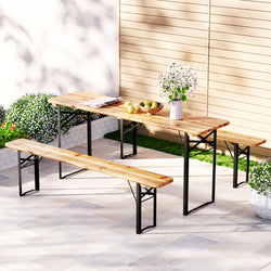 3 Pcs Outdoor Furniture Dining Set Lounge Setting Patio Wooden Bench