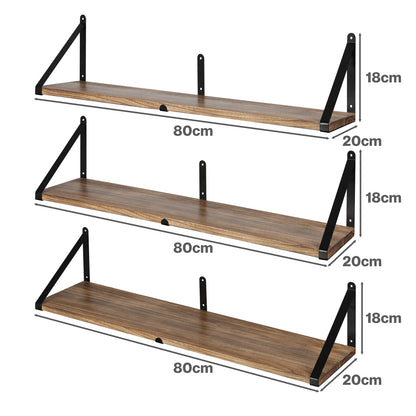 Levede Floating Wall Shelves 3Pcs Rustic Wooden Storage Display Bookshelf Rack