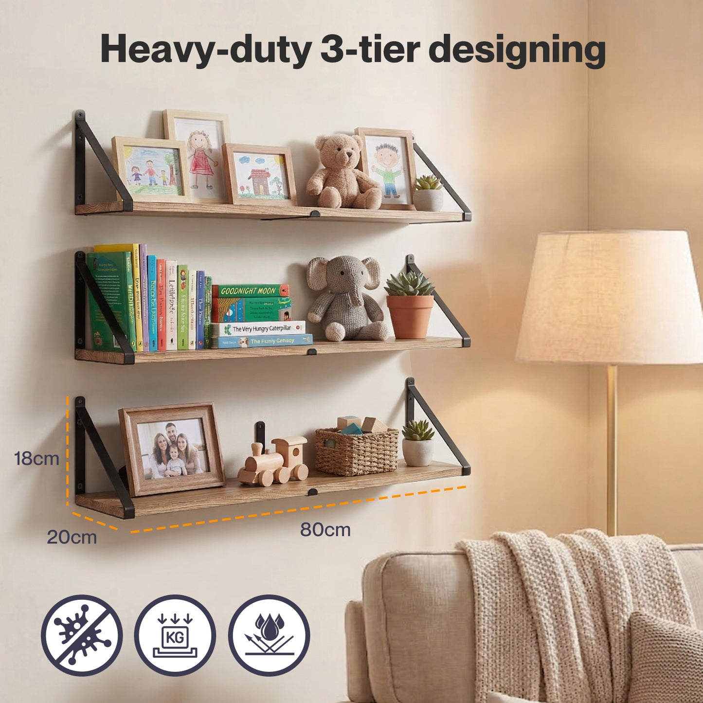 Levede Floating Wall Shelves 3Pcs Rustic Wooden Storage Display Bookshelf Rack