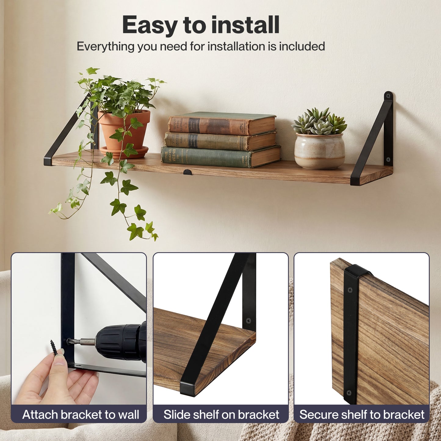 Levede Floating Wall Shelves 3Pcs Rustic Wooden Storage Display Bookshelf Rack